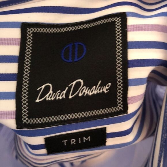 David Donahue Trim Dress shirt button down Men’s 17 34/35 White navy lavender - Picture 10 of 12